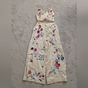 Free People Mimi Embroidered Cream Jumpsuit